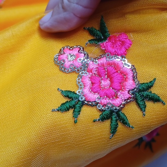 Embroidered Yellow Floral Lehenga Skirt Indian Wedding Bollywood Ethnic - Picture 3 of 5